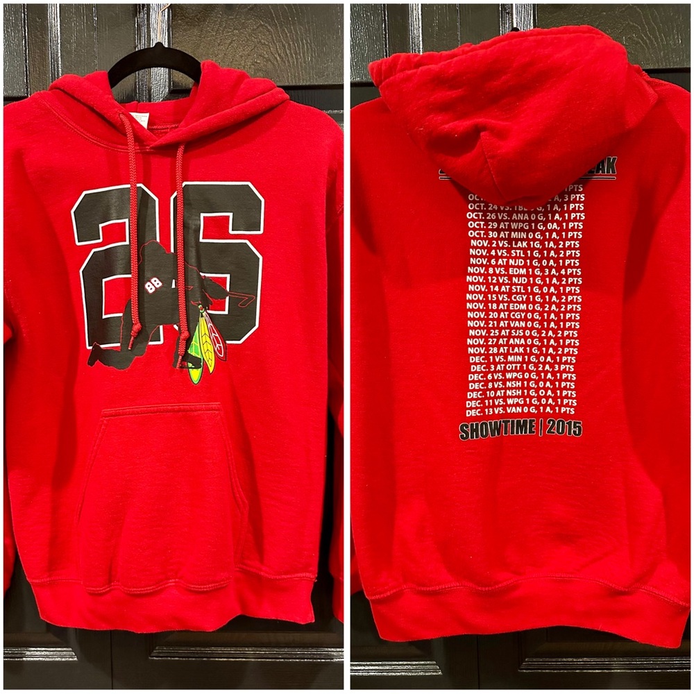 2015 Chicago Blackhawks NHL Hoodie Patrick Kane 26 Game Point Streak Men’s Small